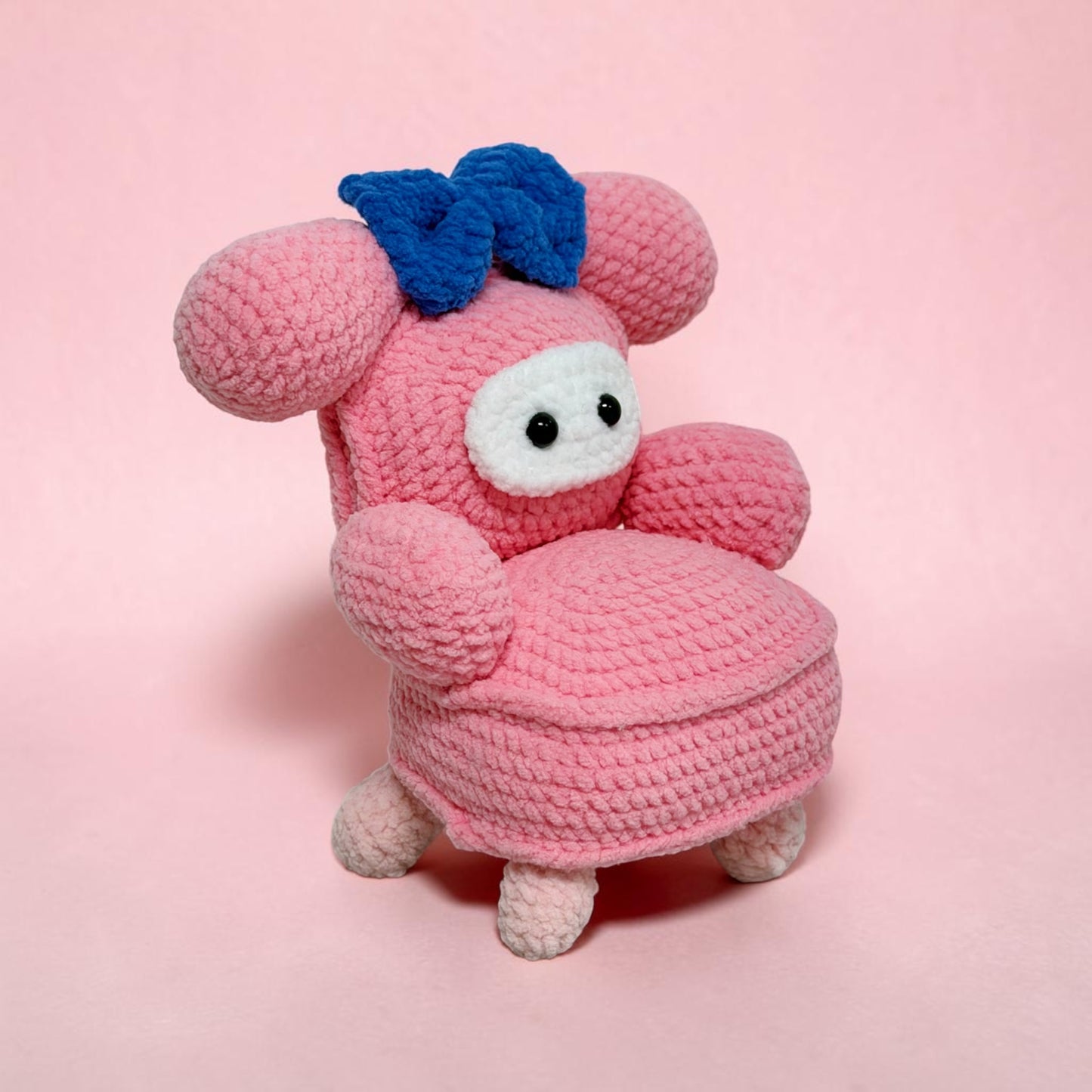Cute Pink Character Chair | Handmade Crochet Doll Gift