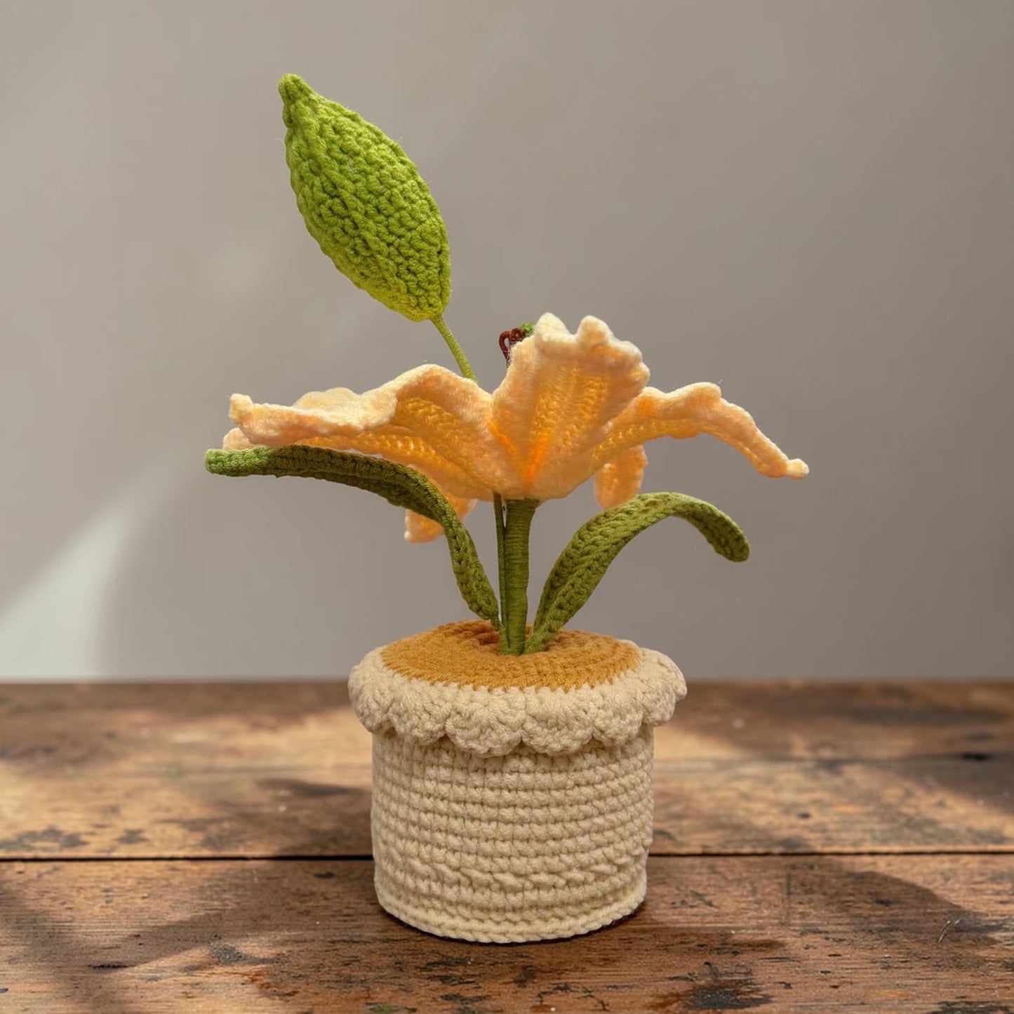 Crochet Buttercream Lily in Pot – Handmade Gift Decor