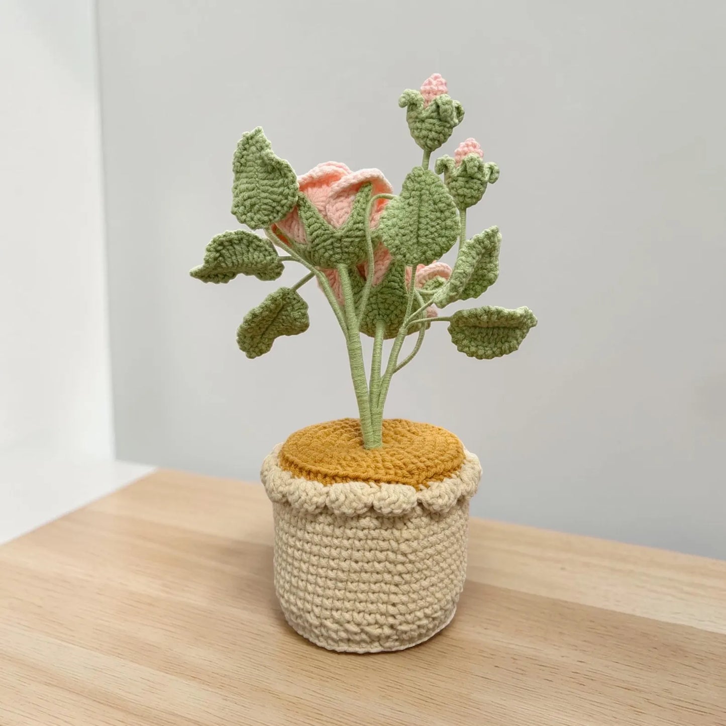 Crochet Pink Rose in Pot – Handmade Gift Decor