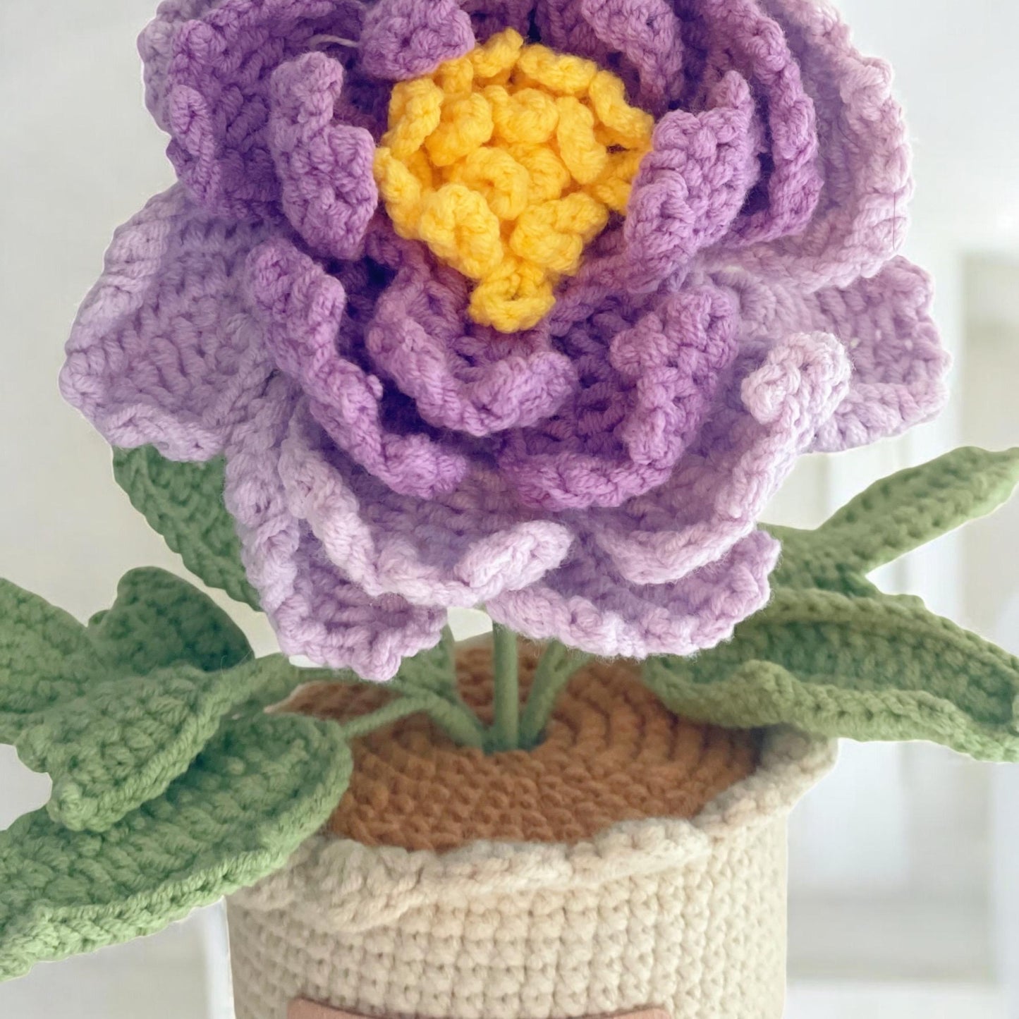 Crochet Purple Peony in Pot – Handmade Gift Decor