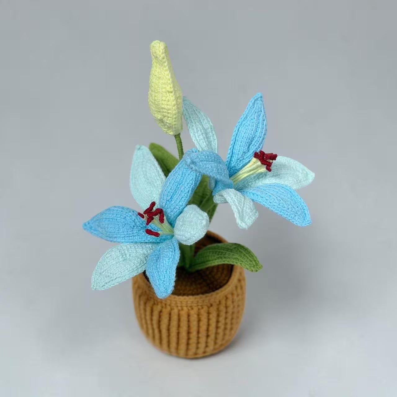 Crochet Blue Lily in Pot – Handmade Gift Decor