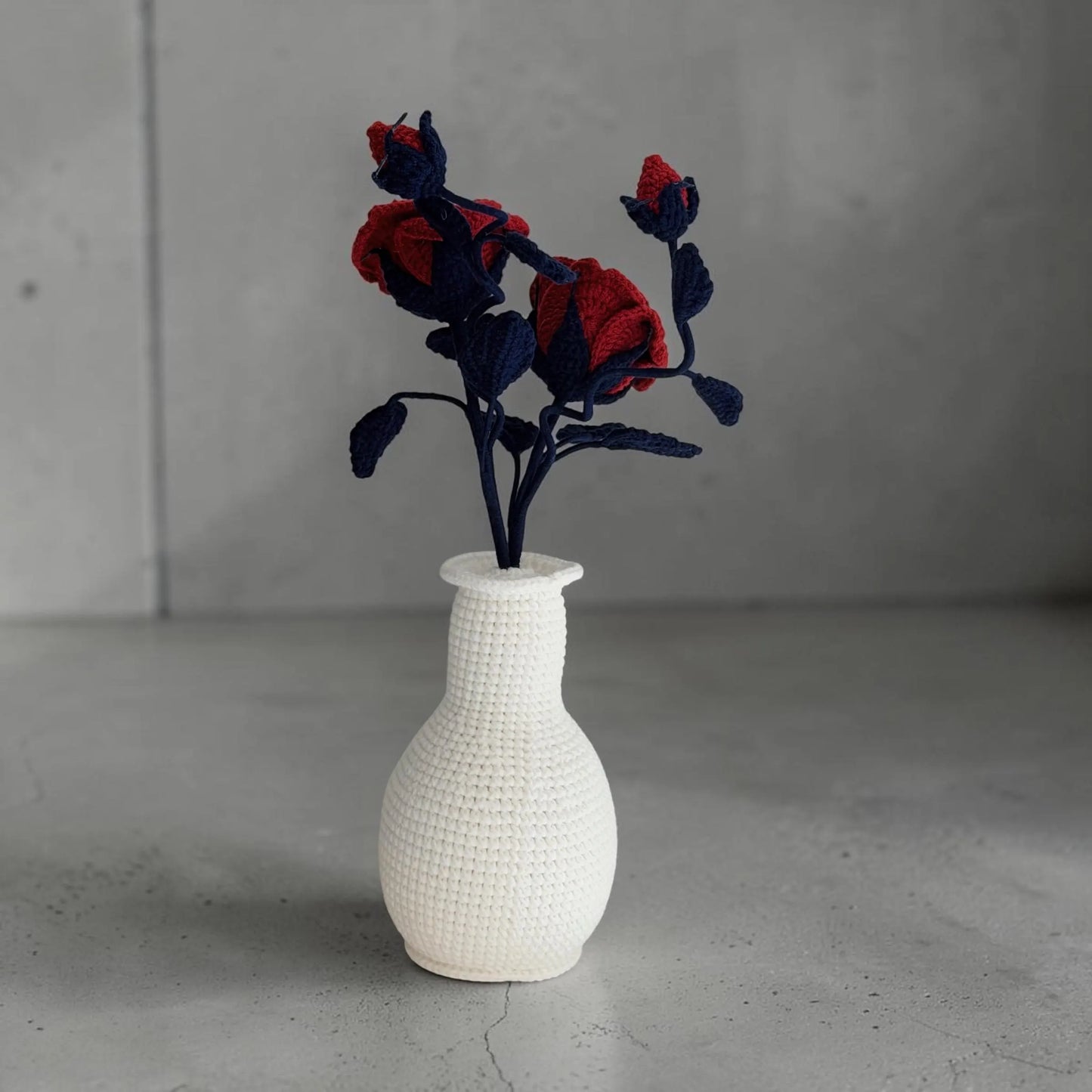 Crochet Dark Red Rose in Pot – Handmade Gift Decor