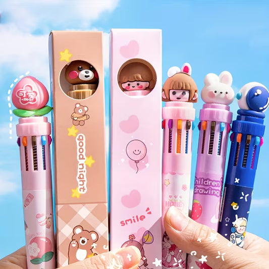 Cute Cartoon Fruit Ballpoint Pen – 10 Colors 0.5mm Press Pen for School