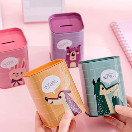 Cute Animal Coin Bank – Mini Square Metal Box for Kids