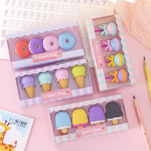 Cute Dessert Eraser Set – Mini Erasers Gift Box for Kids
