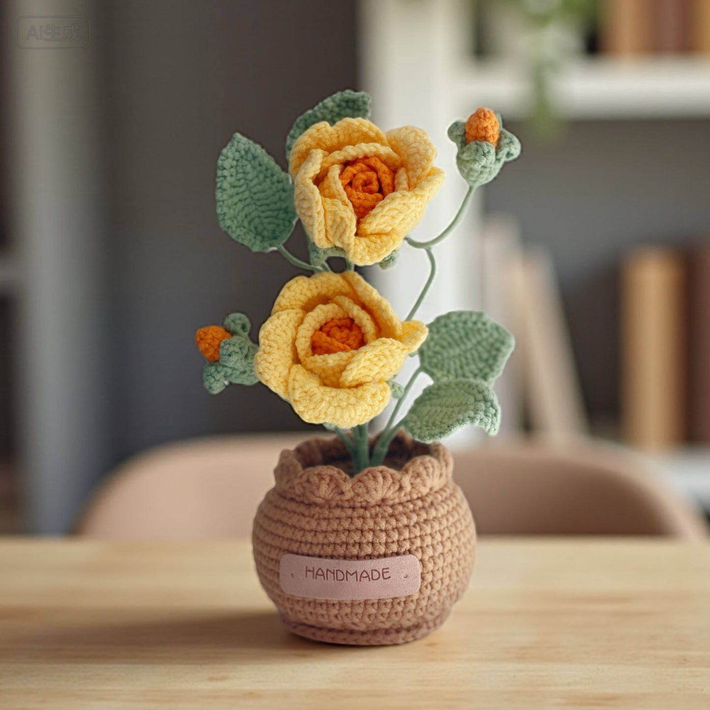 Crochet Yellow Rose in Pot – Handmade Gift Decor