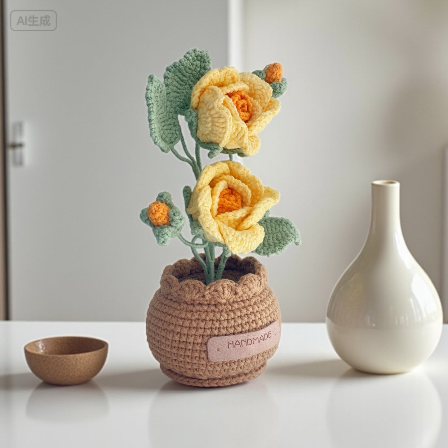Crochet Yellow Rose in Pot – Handmade Gift Decor