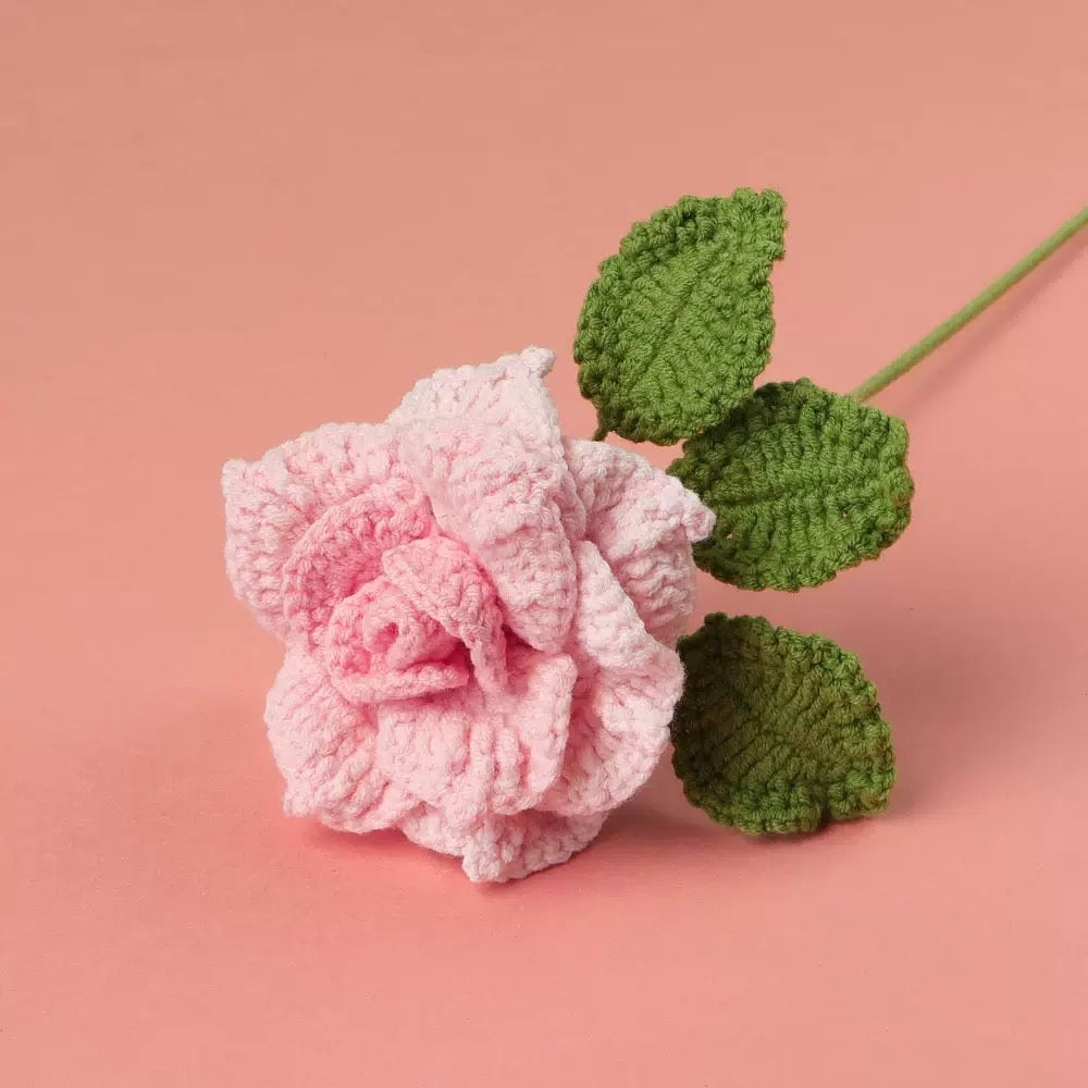 Crochet Chinese Rose – Single Stem Flower