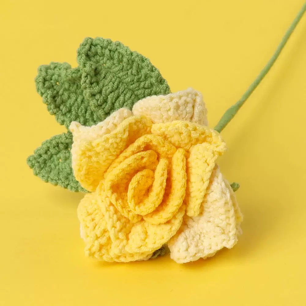 Crochet Chinese Rose – Single Stem Flower