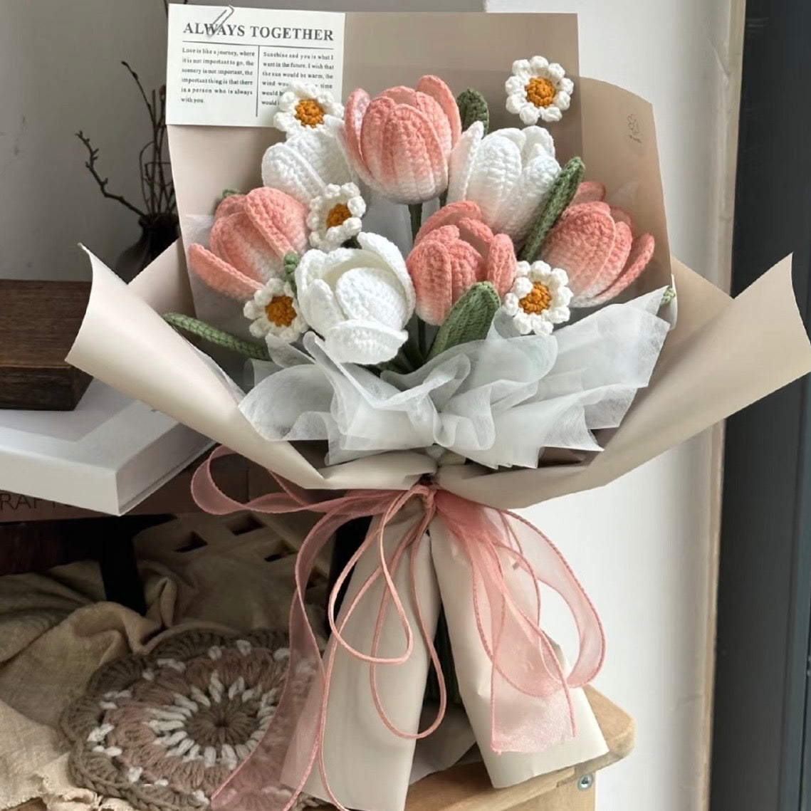 Crochet Bouquet Blush Tulip (Ready to Gift)