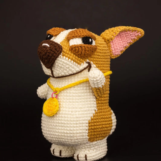 Cute Smiling Dog with Medal | Handmade Crochet Doll Gift
