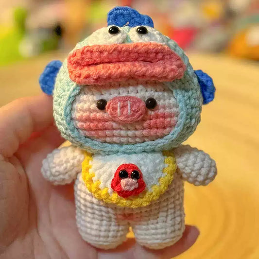 Cute Pig in Fish Hoodie | Handmade Crochet Doll Gift