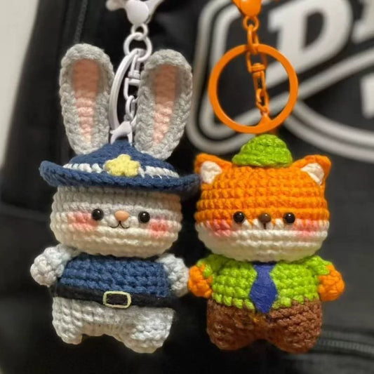Cozy Bunny & Playful Fox Keychain Set | Handmade Crochet Doll Gift