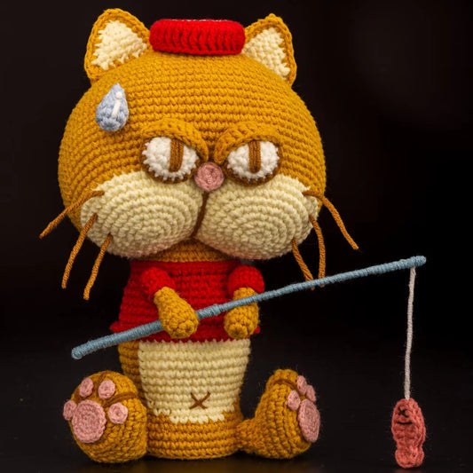 Cute Grumpy Cat Fishing | Handmade Crochet Doll Gift