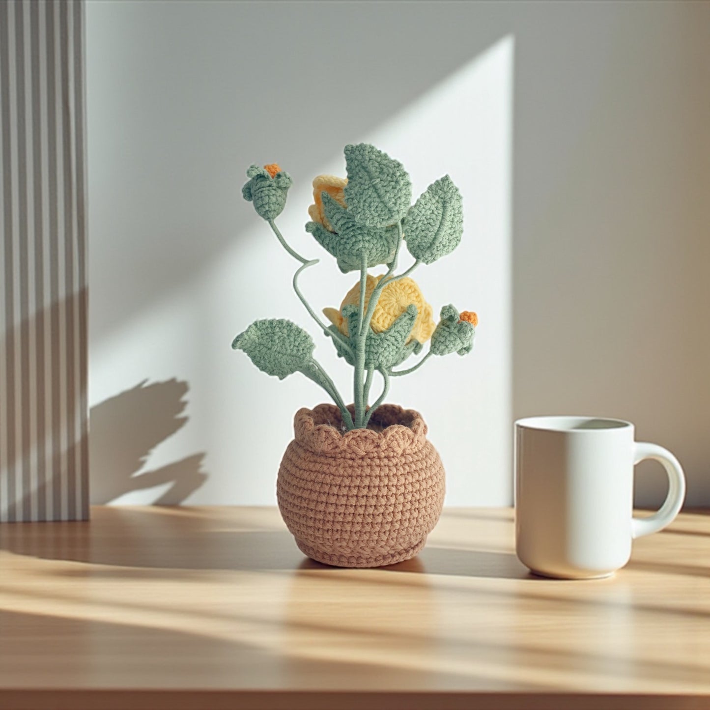 Crochet Yellow Rose in Pot – Handmade Gift Decor
