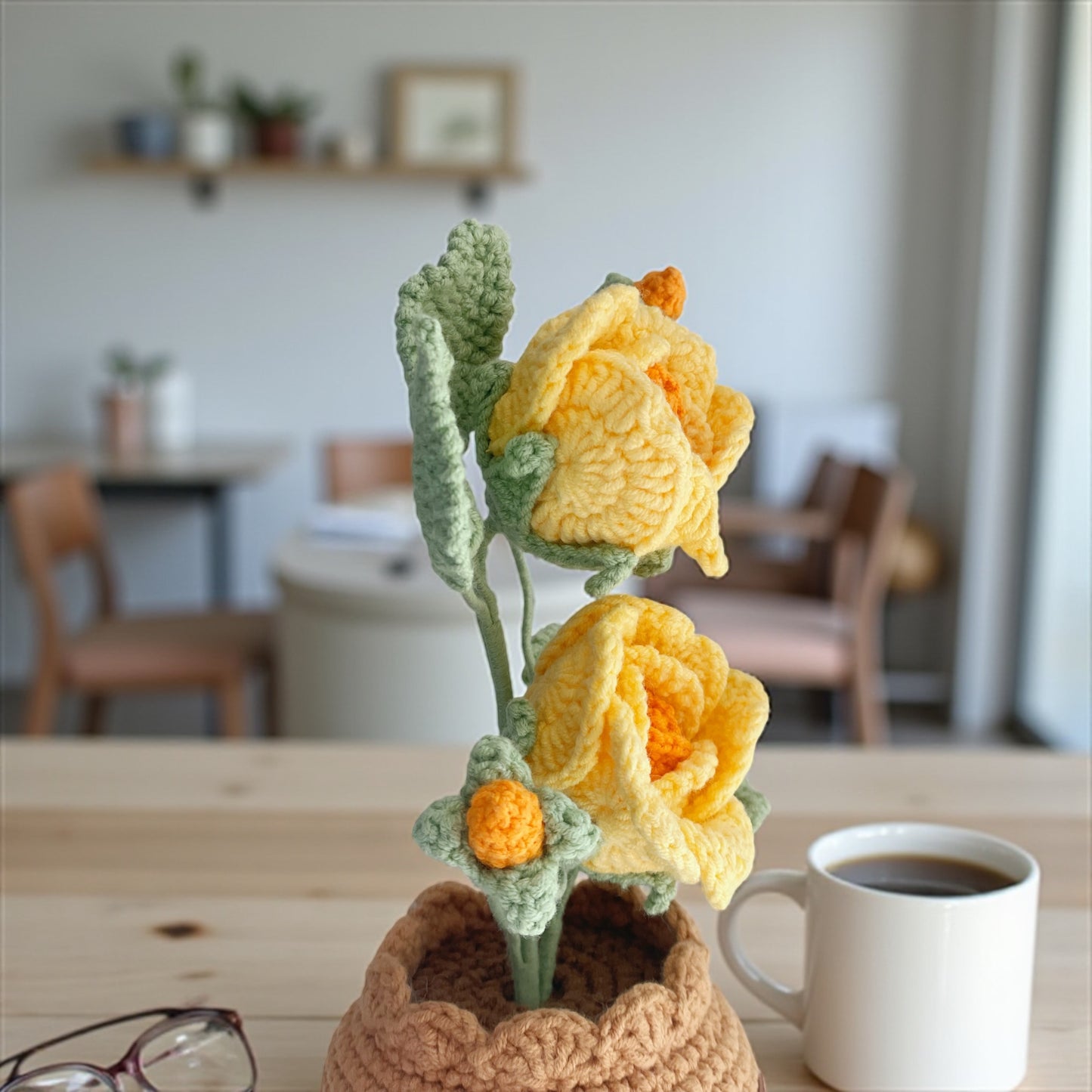 Crochet Yellow Rose in Pot – Handmade Gift Decor