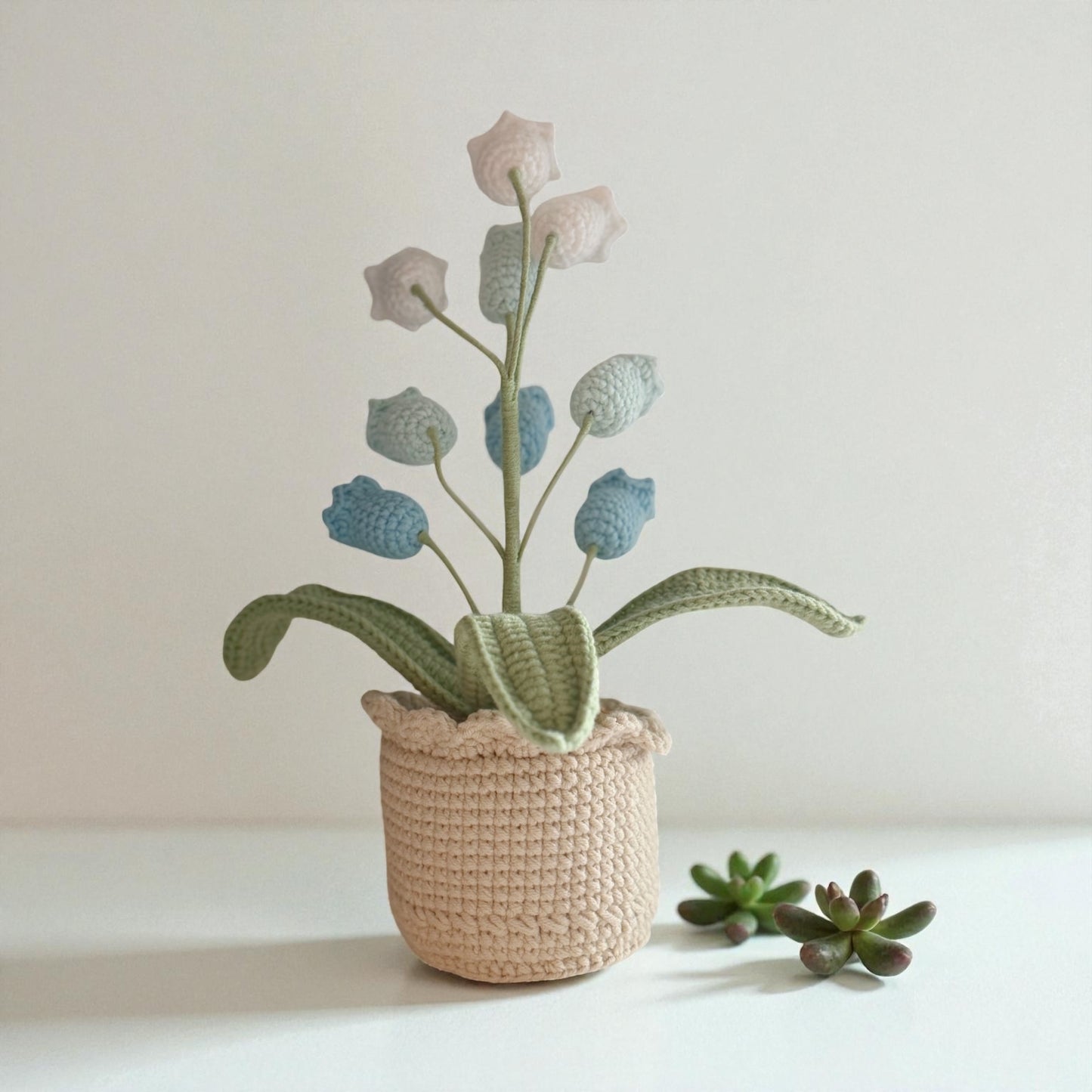 Crochet Blue & White Tulip in Pot – Handmade Gift Decor