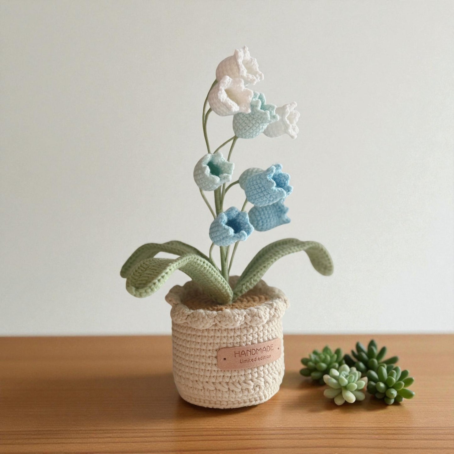 Crochet Blue & White Tulip in Pot – Handmade Gift Decor