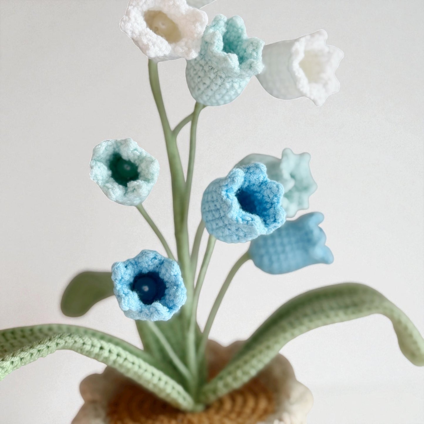 Crochet Blue & White Tulip in Pot – Handmade Gift Decor