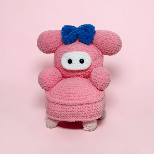 Cute Pink Character Chair | Handmade Crochet Doll Gift