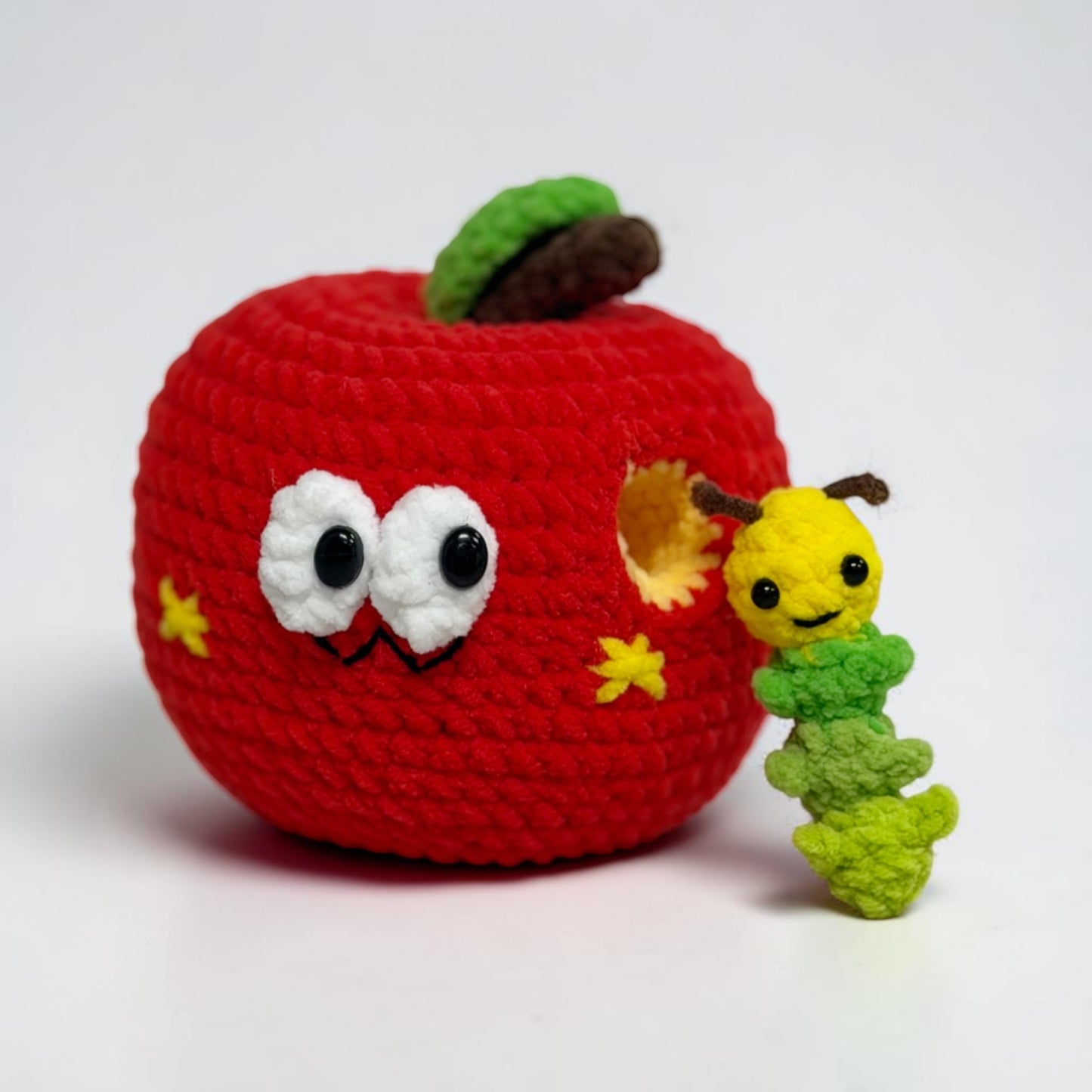 Cute Apple with Worm | Handmade Crochet Doll Gift