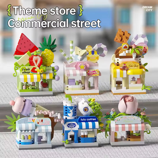 Mini Building Block Street Set | Cute DIY Shop Scene Toys - Gift Box For Kids