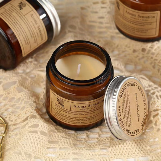 Vintage Amber Jar Candle – 75g Soy Wax Aromatherapy (4 Scents)