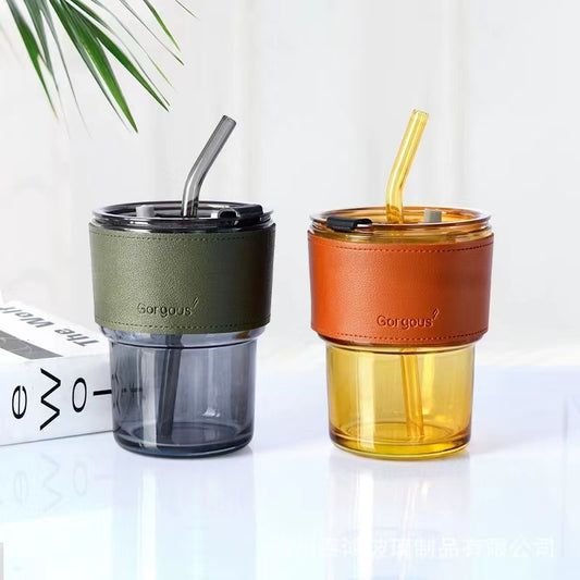 Minimalist Glass Tumbler – 14oz Reusable Cup with Straw (2 Colors)