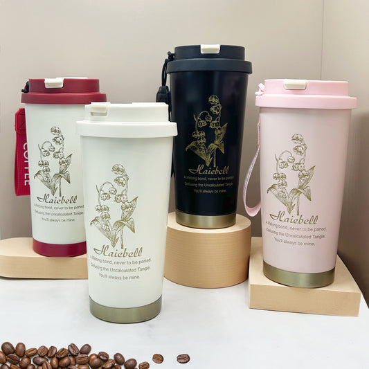 Floral Travel Mug – Insulated Coffee Cup with Lid & Strap