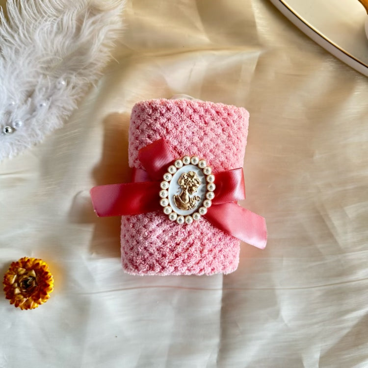 Baroque Coral Fleece Towel – Soft Plush Hand Towel with Ribbon