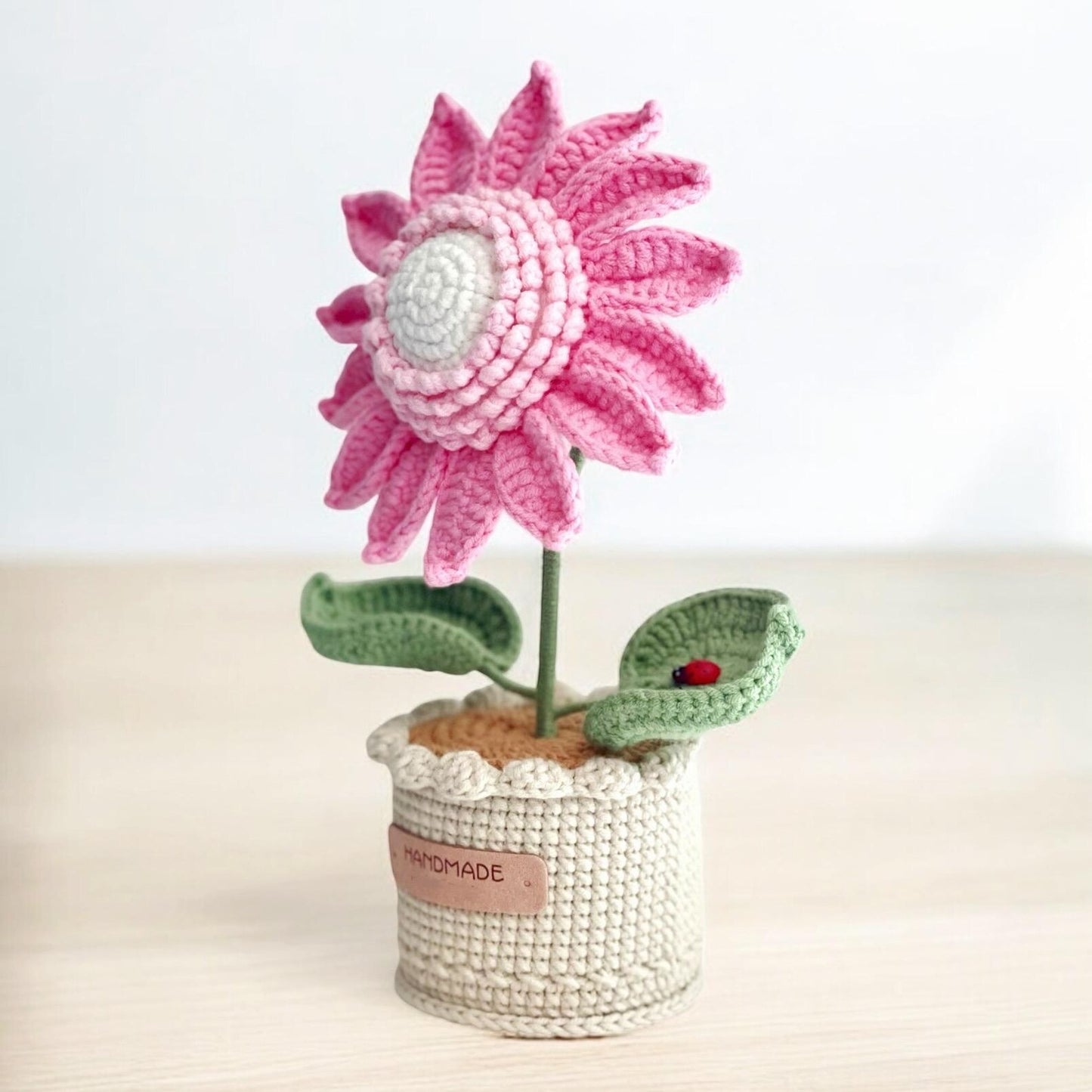 Crochet Pink Sunflower in Pot – Handmade Gift Decor