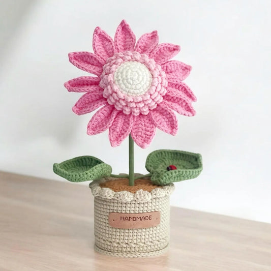 Crochet Pink Sunflower in Pot – Handmade Gift Decor