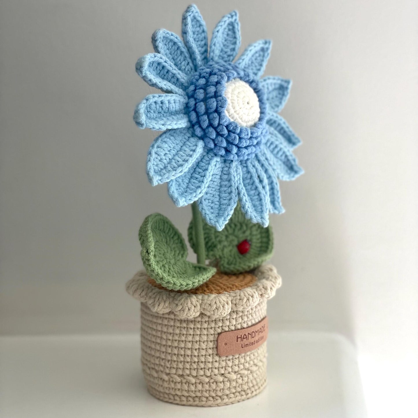 Crochet Blue Sunflower in Pot – Handmade Gift Decor