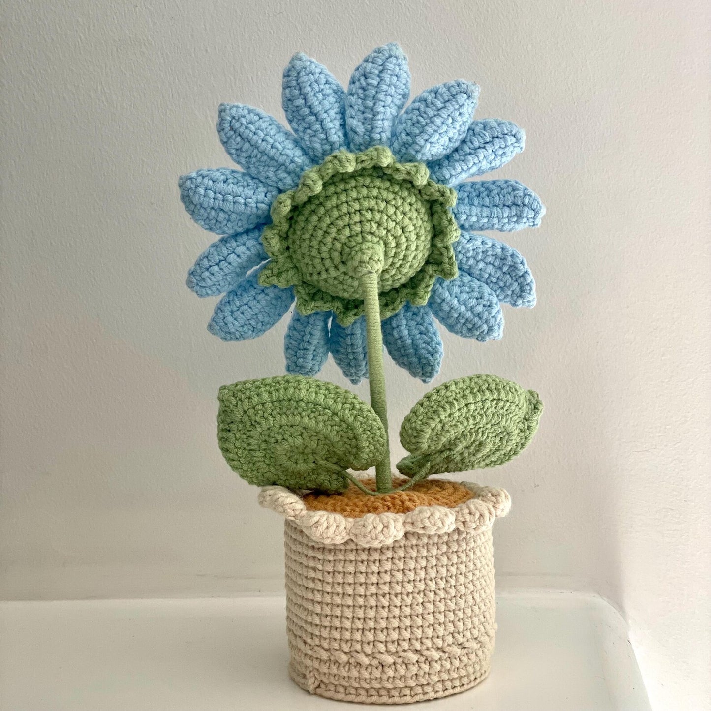 Crochet Blue Sunflower in Pot – Handmade Gift Decor