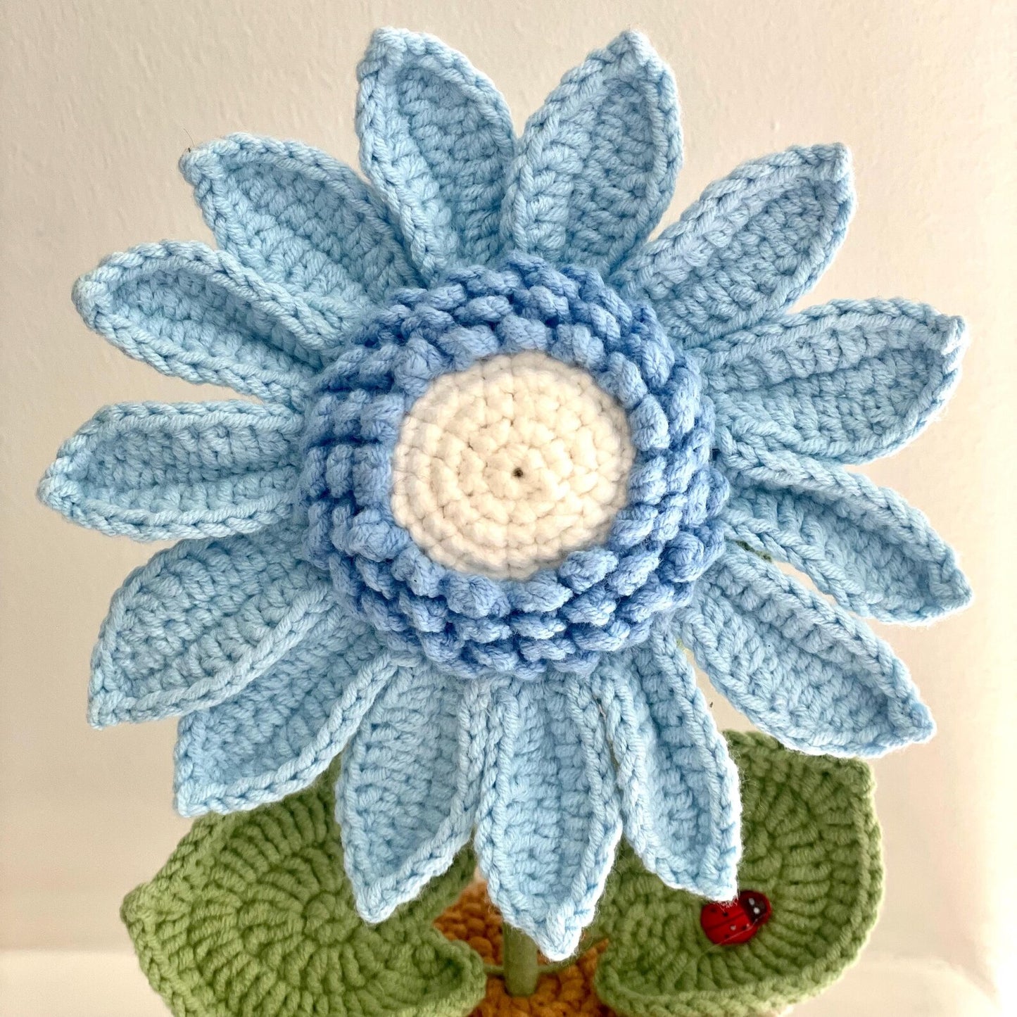 Crochet Blue Sunflower in Pot – Handmade Gift Decor
