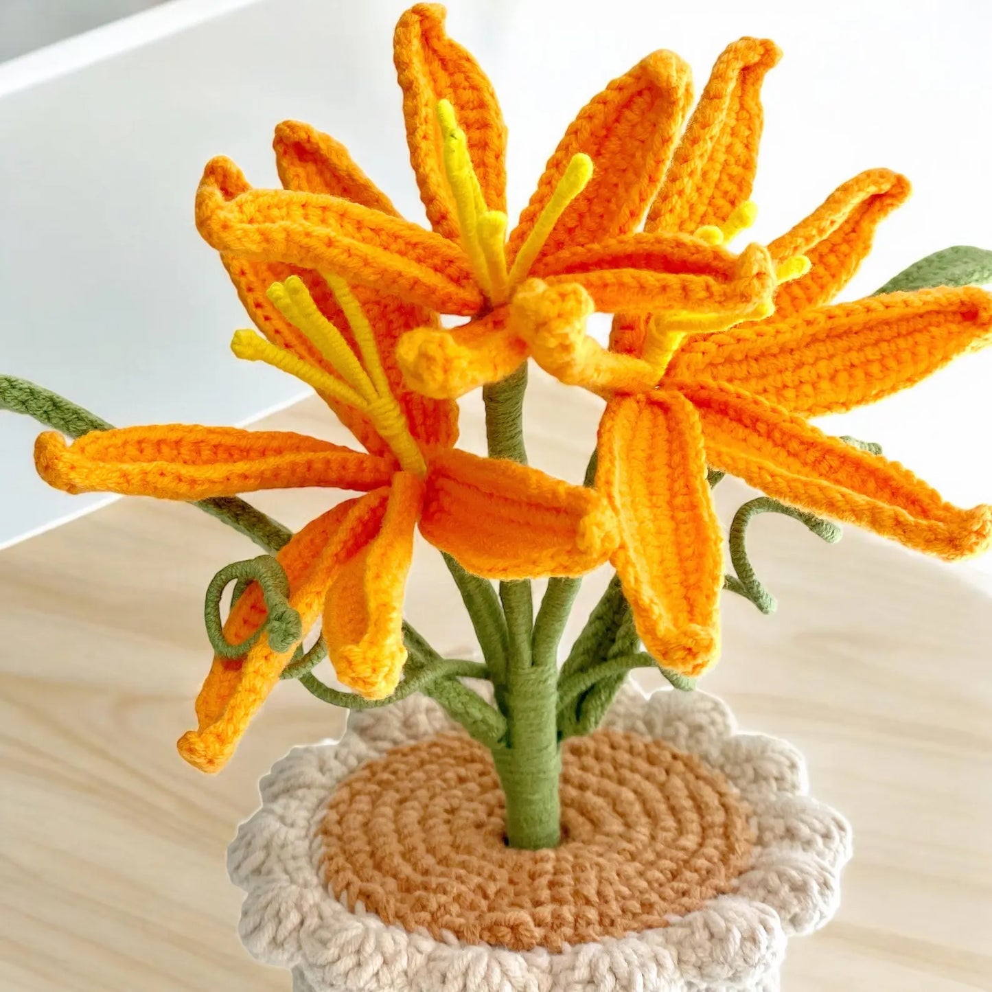 Crochet Orange Lily in Pot – Handmade Gift Decor