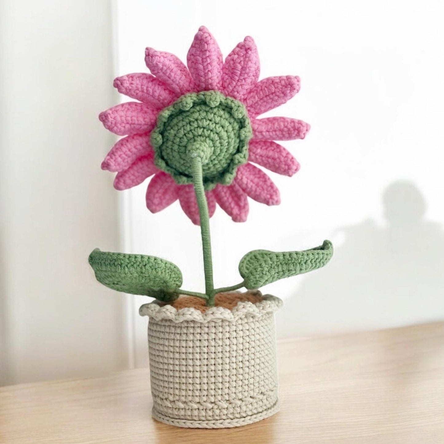 Crochet Pink Sunflower in Pot – Handmade Gift Decor