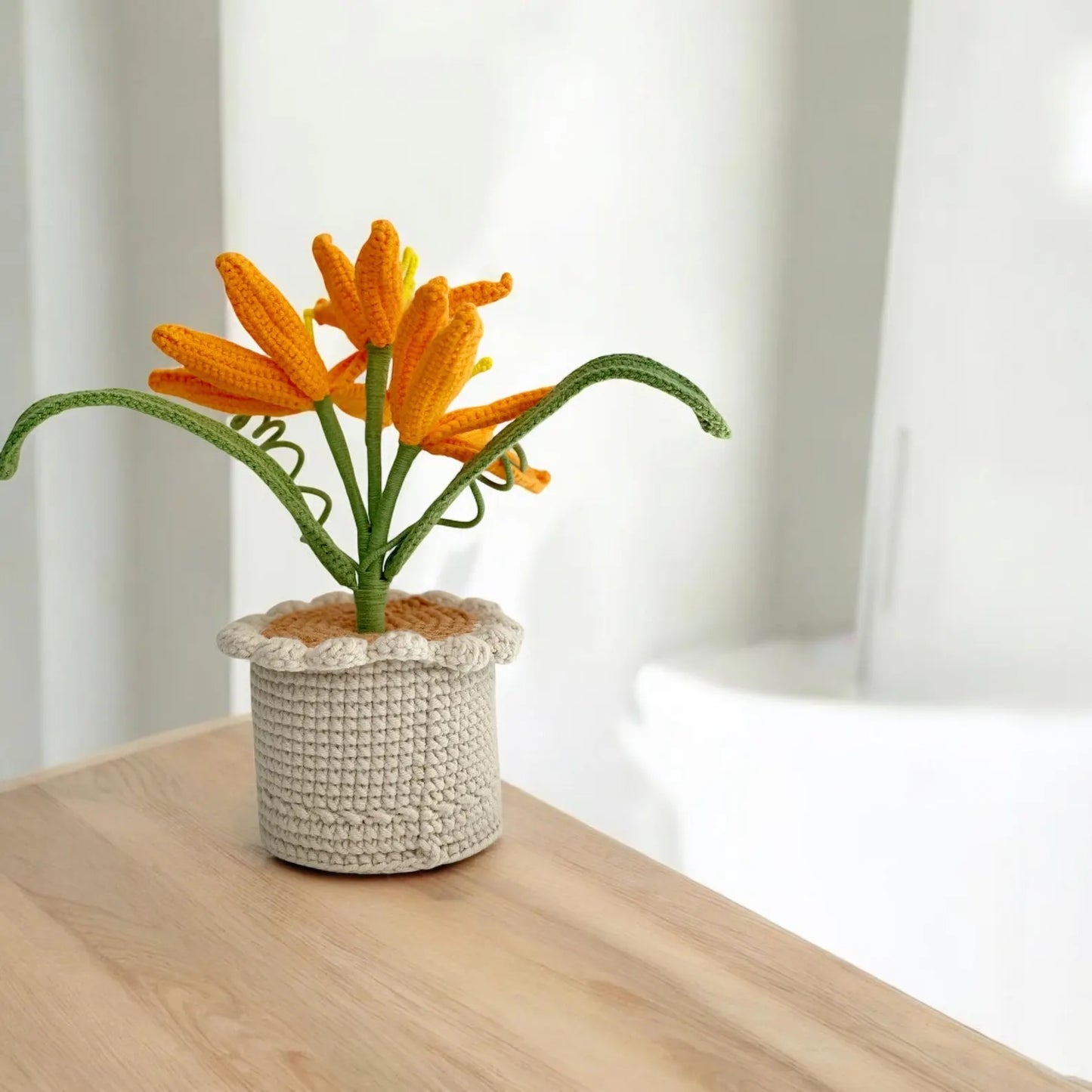 Crochet Orange Lily in Pot – Handmade Gift Decor