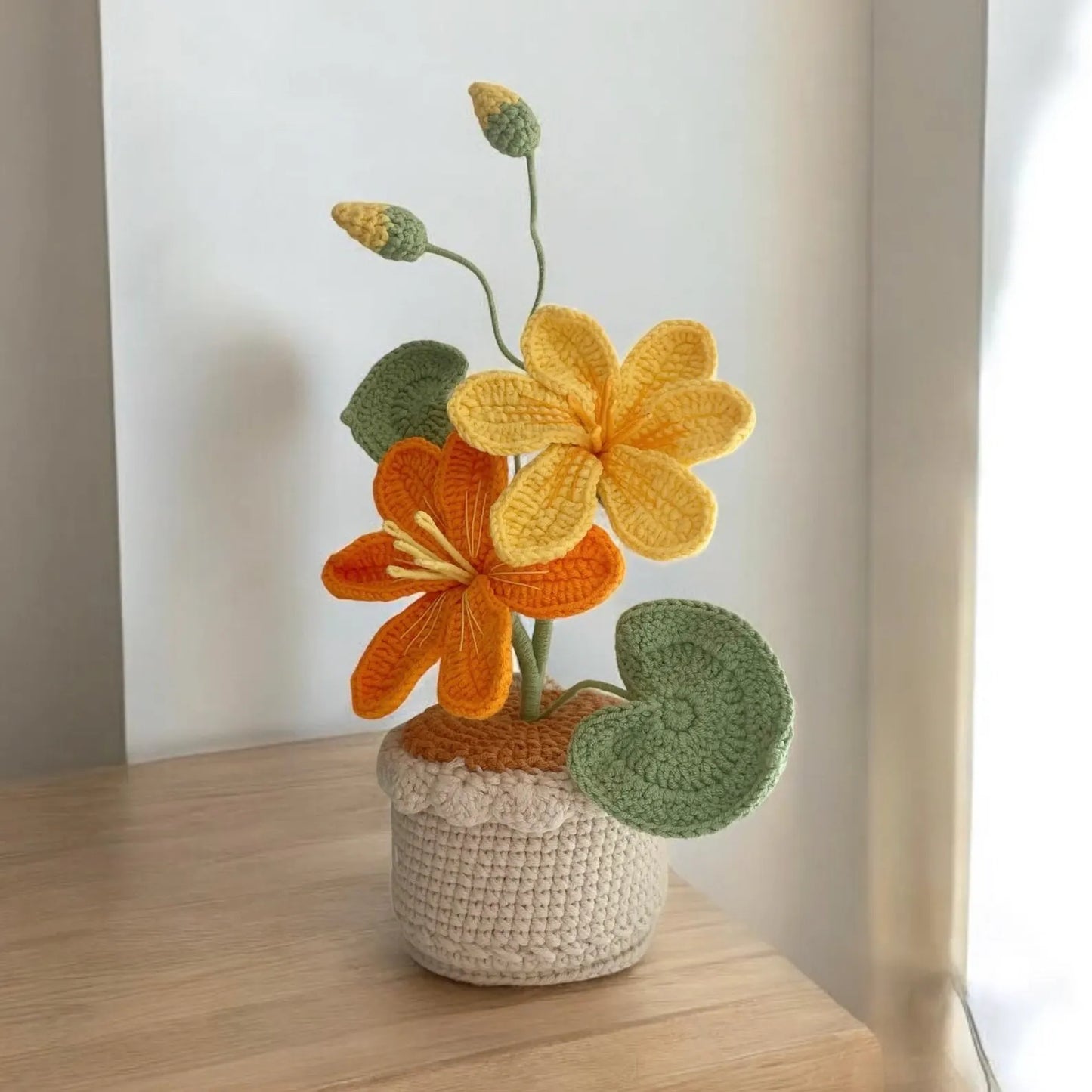 Crochet Orange & Yellow Lily in Pot – Handmade Gift Decor