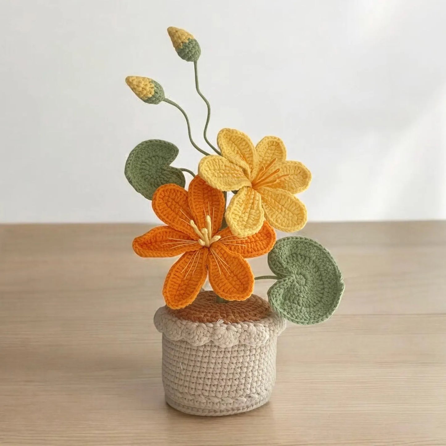 Crochet Orange & Yellow Lily in Pot – Handmade Gift Decor