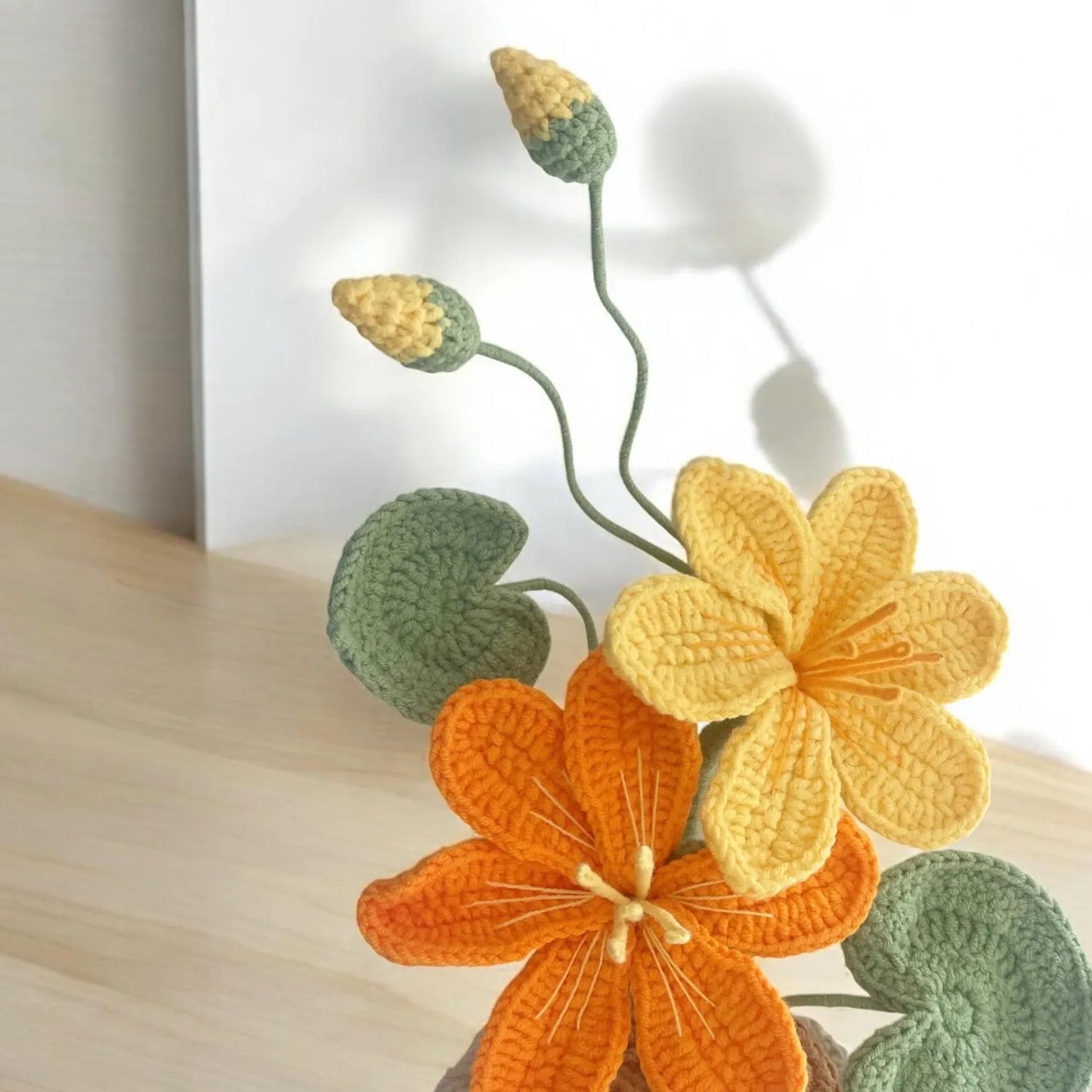 Crochet Orange & Yellow Lily in Pot – Handmade Gift Decor
