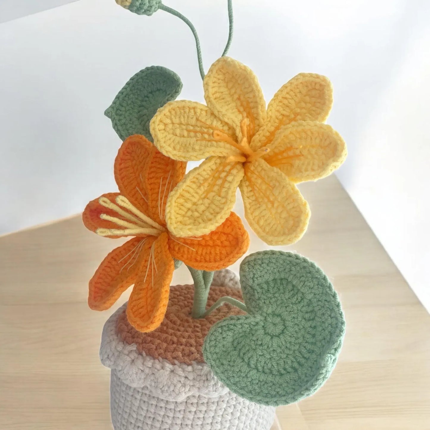Crochet Orange & Yellow Lily in Pot – Handmade Gift Decor