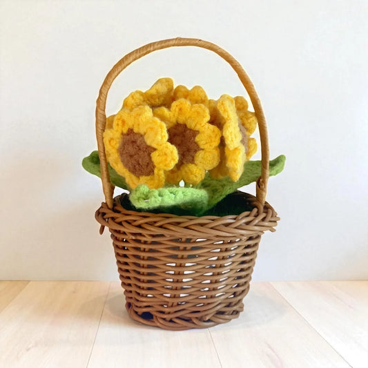 Crochet Mini Sunflower in Basket/Pot – Handmade Gift Decor