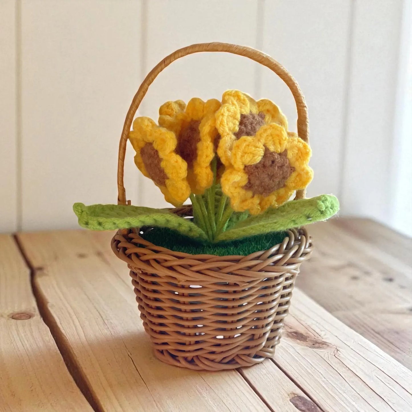 Crochet Mini Sunflower in Basket/Pot – Handmade Gift Decor