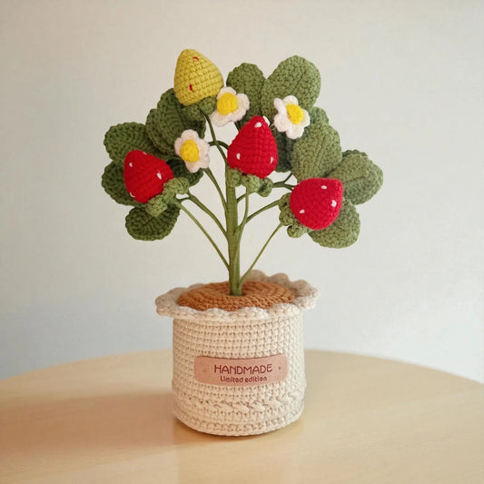 Crochet Strawberry Tree in Pot – Handmade Gift Decor
