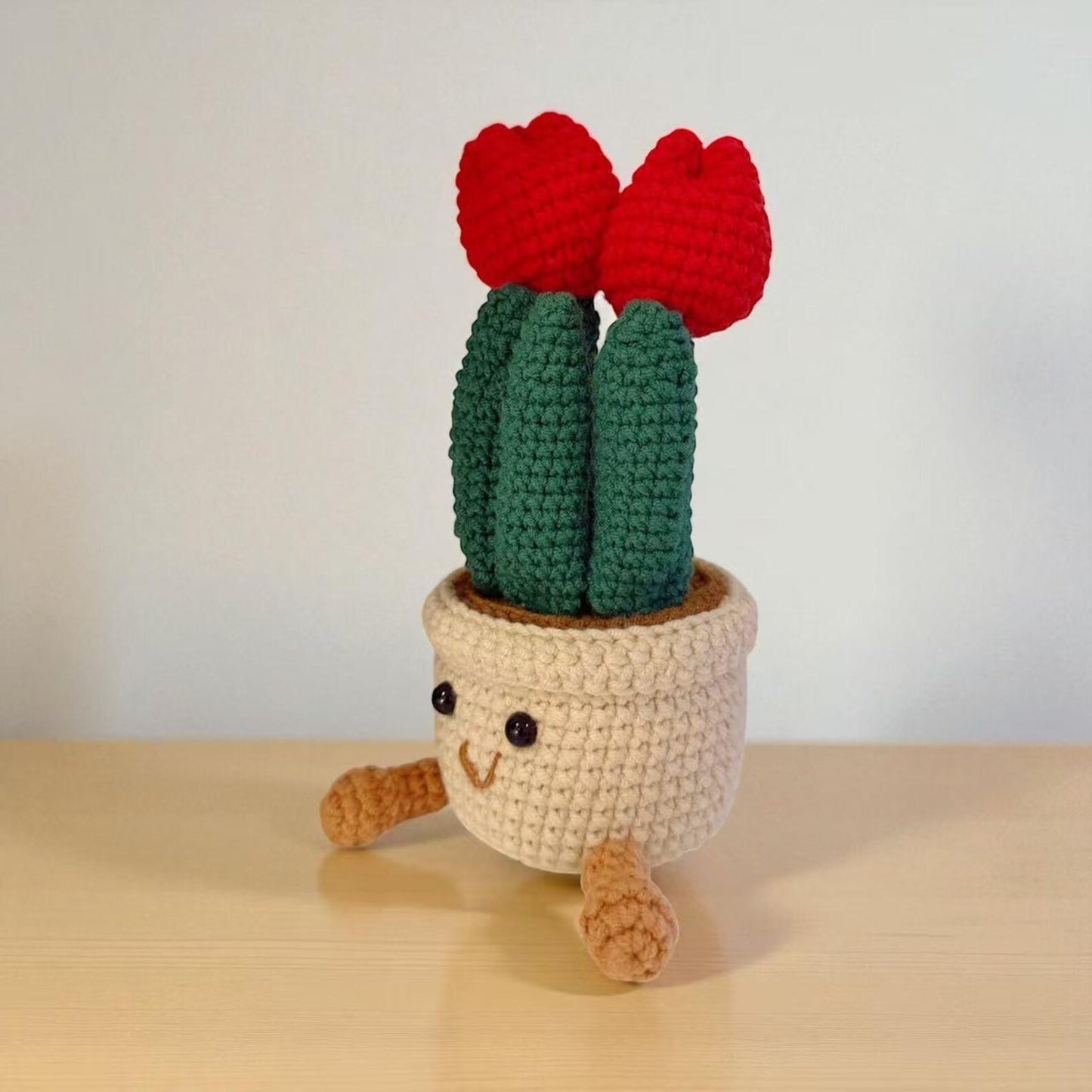 Crochet Red Tulip in Pot – Handmade Gift Decor, Unique Smiley Decor