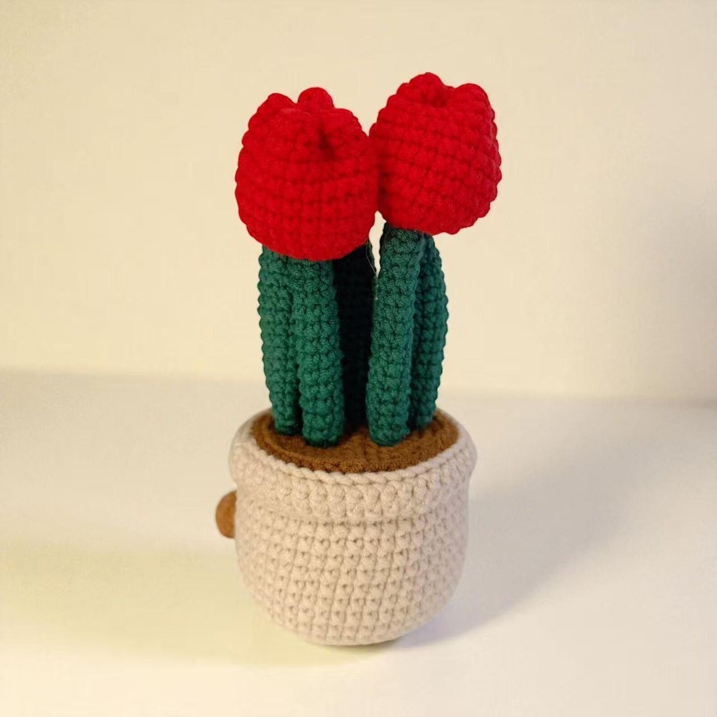 Crochet Red Tulip in Pot – Handmade Gift Decor, Unique Smiley Decor