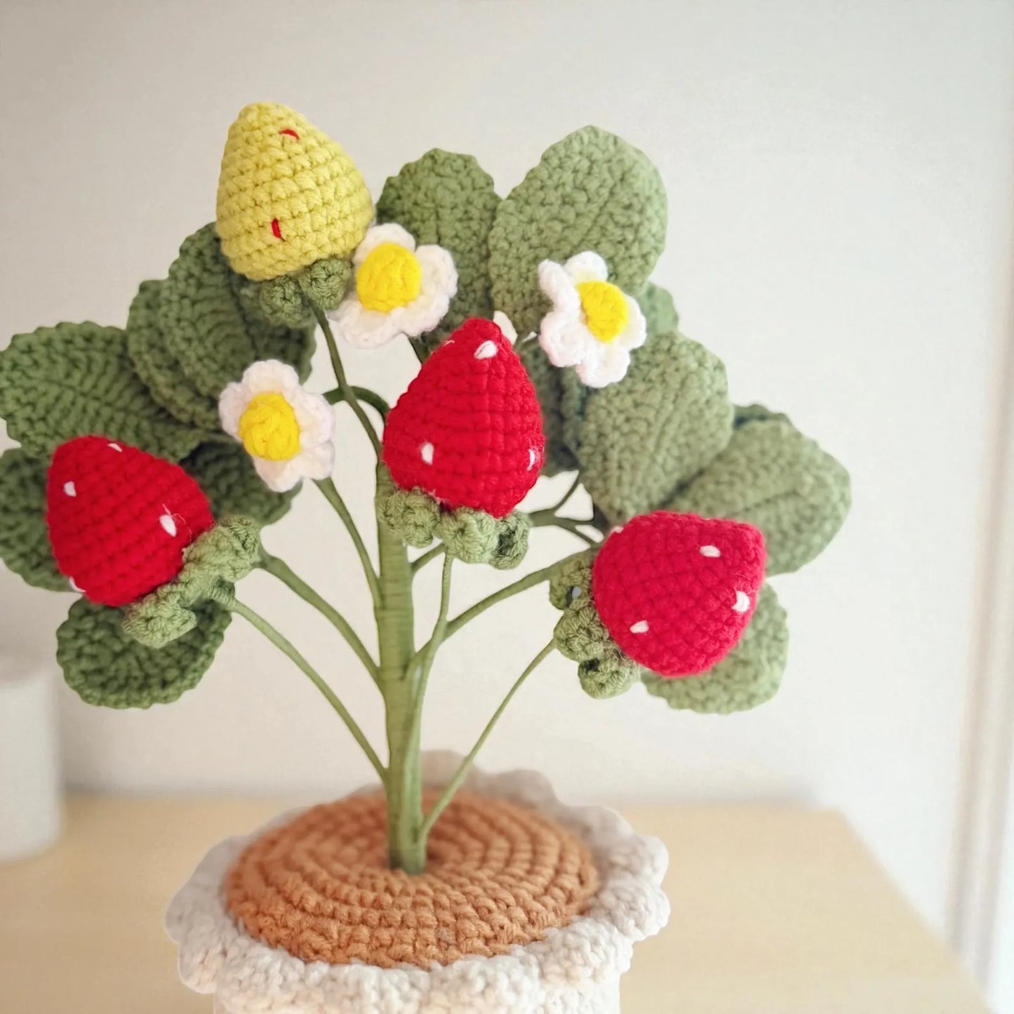 Crochet Strawberry Tree in Pot – Handmade Gift Decor