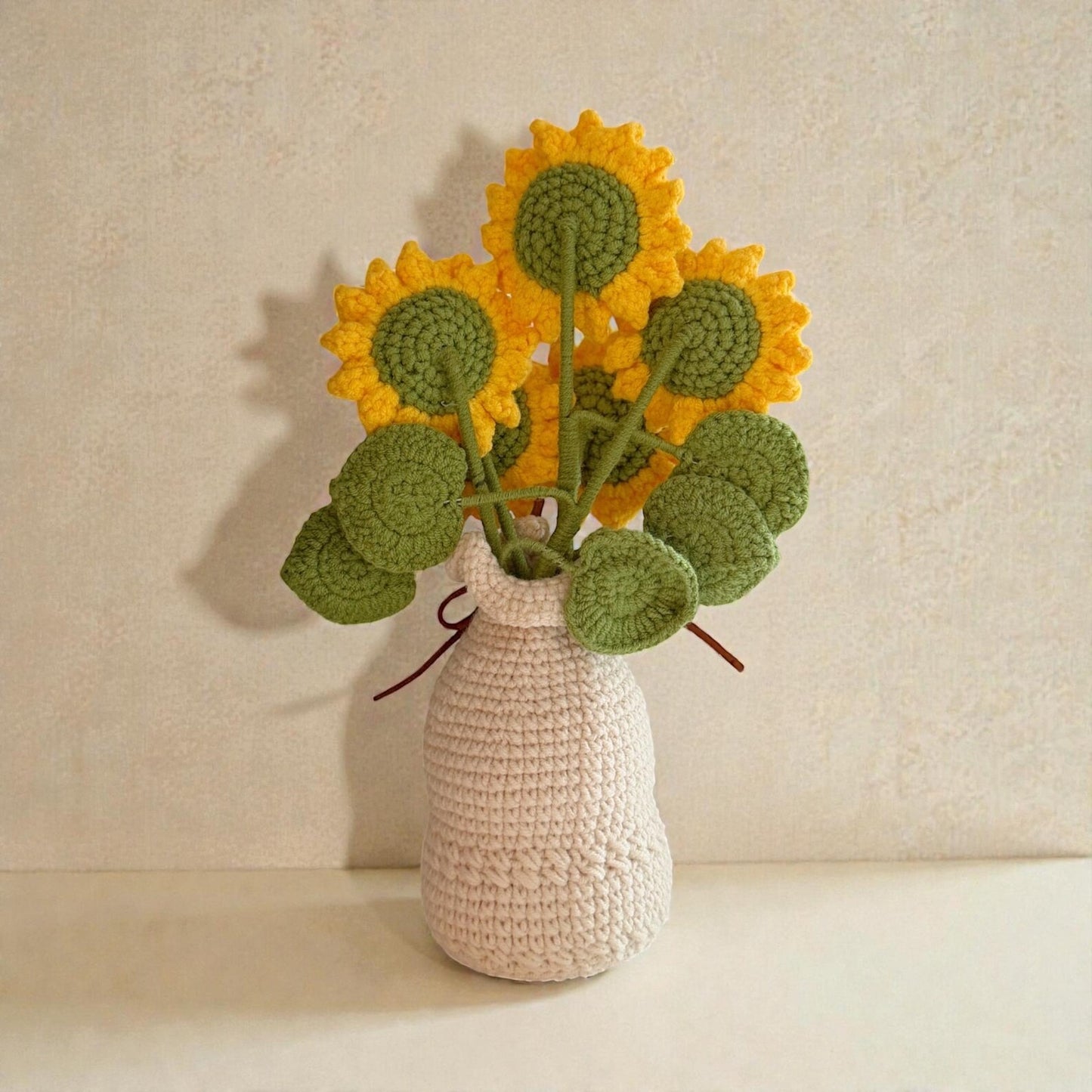 Crochet Orange Sunflowers Flower in Yarn Vase/Pot – Handmade Gift Decor