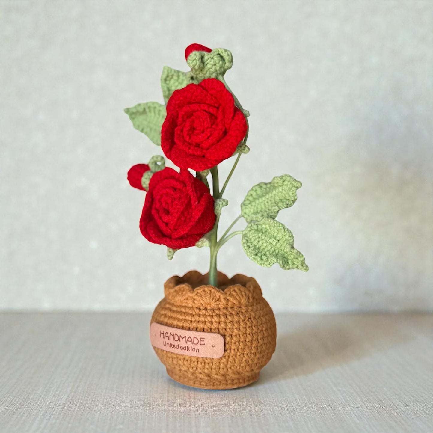 Crochet Red Rose in Pot – Handmade Gift Decor